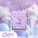 QQ Bang Perfume 150K Grape Ice disposable vape device featuring a stylish purple design with a pearl strap, dual mesh coil, and 650mAh rechargeable battery
