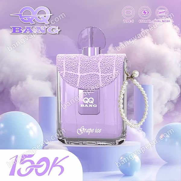 W=600,H=600,Fit=Scale Down,Gravity=Auto,Sharpen=1,Metadata=None,Format=Auto,Quality=70 Qq Bang Perfume 150K Grape Ice Disposable Vape Device Featuring A Stylish Purple Design With A Pearl Strap, Dual Mesh Coil, And 650Mah Rechargeable Battery