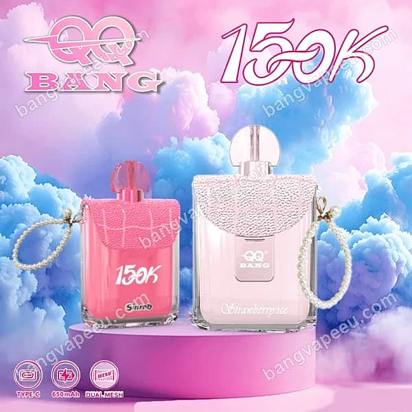 W=600,H=600,Fit=Scale Down,Gravity=Auto,Sharpen=1,Metadata=None,Format=Auto,Quality=70 Qq Bang Perfume 150K Disposable Vape In A Purse Design With Pearl Straps, Strawberry Ice Flavor, Featuring A 650Mah Rechargeable Battery And Dual Mesh Coil