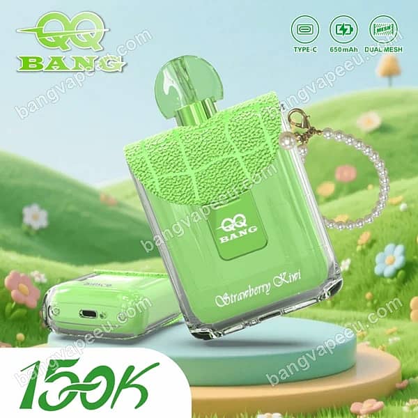 W=600,H=600,Fit=Scale Down,Gravity=Auto,Sharpen=1,Metadata=None,Format=Auto,Quality=70 Qq Bang Perfume 150K Strawberry Kiwi Disposable Vape With A Green Handbag Design, Pearl Strap, Dual Mesh Coil, And 650Mah Rechargeable Battery