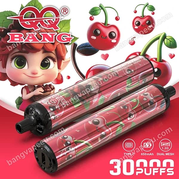 Qq Bang 30K California Cherries Disposable Vape With 30000 Puffs, 1.2 Ohm Dual Mesh Coils, And A Rechargeable 650Mah Type-C Battery