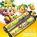 Qq Bang 30K Mango Ice rechargeable disposable vape featuring 30000 puffs, dual mesh coil, 650mAh battery, and a cute mango character design