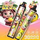 Qq Bang 30K Mango Peach Ice disposable vape with 30000 puffs, featuring a 650mAh Type-C rechargeable battery and dual mesh coils