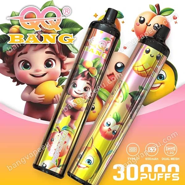 Qq Bang 30K Mango Peach Ice Disposable Vape With 30000 Puffs, Featuring A 650Mah Type-C Rechargeable Battery And Dual Mesh Coils