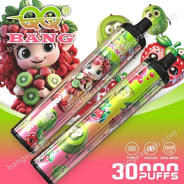 Qq Bang 30K Strawberry Kiwi Disposable Vape Device With 30,000 Puffs, Featuring A Rechargeable 650Mah Type-C Battery And 1.2 Ohm Dual Mesh Coil