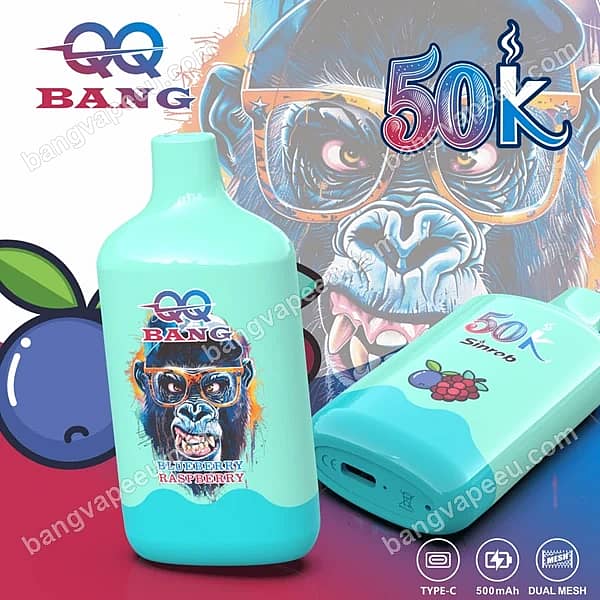 W=600,H=600,Fit=Scale Down,Gravity=Auto,Sharpen=1,Metadata=None,Format=Auto,Quality=70 Qq Bang 50K Blueberry Raspberry Disposable Vape Featuring A 50,000 Puff Capacity, Dual Mesh Coil, 500Mah Type-C Rechargeable Battery, And Gorilla Design
