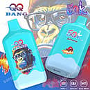 Qq Bang 50K Energy Drink disposable vape device with 50,000 puffs, featuring a 500mAh Type-C port, dual mesh coil, and light blue gorilla graphic