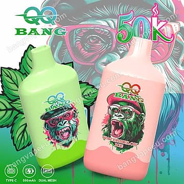 Qq Bang 50K Disposable Vape In Mint Ice And Watermelon Ice Flavors, Featuring A 500Mah Type-C Rechargeable Battery And Dual Mesh Coil