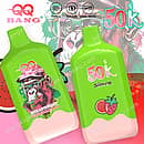 Qq Bang 50K Strawberry Watermelon rechargeable disposable vape featuring a 500mAh battery, dual mesh coil, Type-C charging, and cool monkey graphic