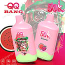 Qq Bang 50K Watermelon Dragon Fruit disposable vape by Sinrob featuring dual mesh, a 500mAh rechargeable Type-C battery, and 50,000 puffs