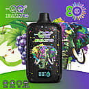 Qq Bang 80K Apple Grape disposable vape device with a colorful elephant design, LCD display, 650mAh Type-C rechargeable battery, and dual mesh coil