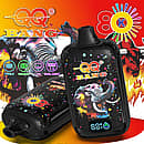 Qq Bang 80K Energy Drink disposable vape device featuring a colorful elephant design, Type-C port, 650mAh rechargeable battery, and LCD screen