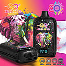 Qq Bang 80K LOVE66 disposable vape with a colorful elephant design, featuring an LCD screen, 650mAh Type-C rechargeable battery, and dual mesh coil