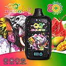 Qq Bang 80K Strawberry Mango Watermelon disposable vape device featuring a colorful elephant graphic, smart LCD screen, and 650mAh rechargeable battery