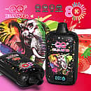 Qq Bang 80K Strawberry Watermelon rechargeable disposable vape featuring an LCD screen, 650mAh battery, dual mesh coil, and colorful elephant art